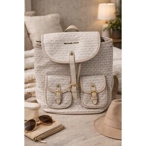 Michael Kors Logo Print Backpack Women’s Designer Handbag Beige